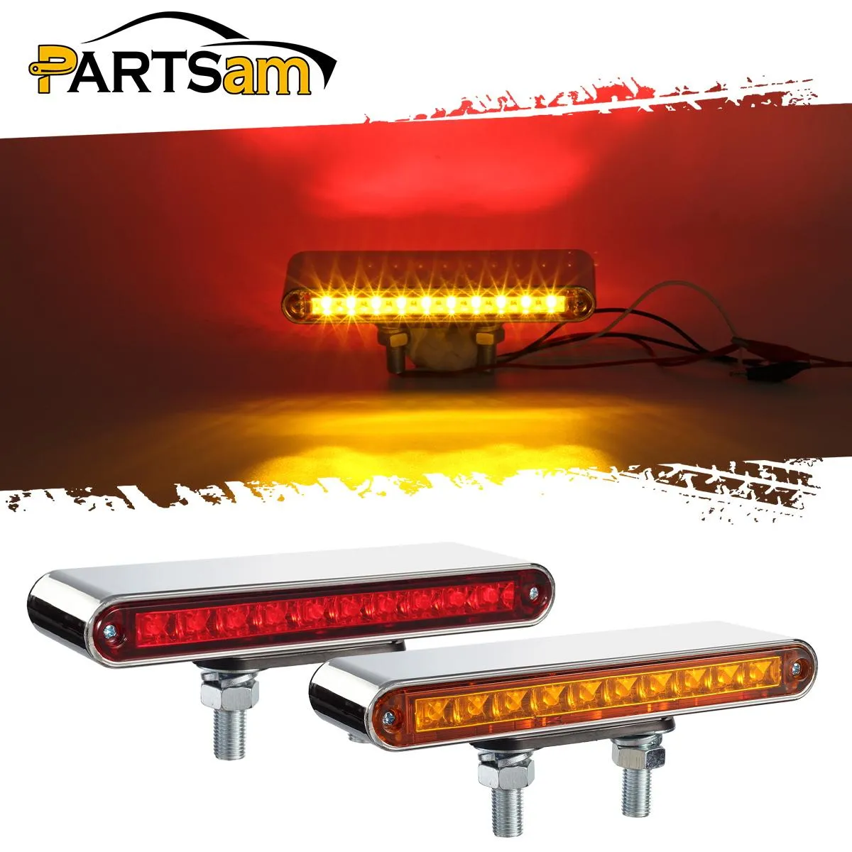 Partsam 2Pcs 6.5inch Red / Amber LED Combo Double Face Truck Semi Trailer Light Bars 10LED Waterproof with Double Studs Sealed Truck Trailer Led Pedestal Turn Signal Stop Tail Marker Clearance Lights 12V