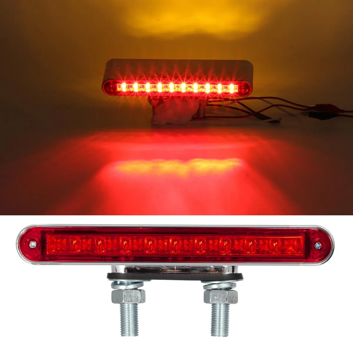 Partsam 2Pcs 6.5inch Red / Amber LED Combo Double Face Truck Semi Trailer Light Bars 10LED Waterproof with Double Studs Sealed Truck Trailer Led Pedestal Turn Signal Stop Tail Marker Clearance Lights 12V