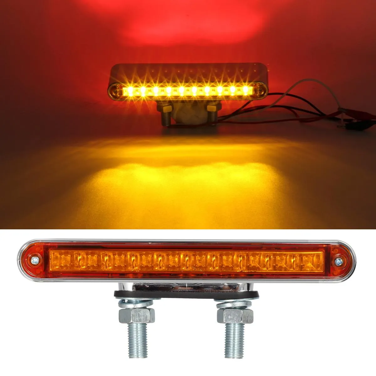 Partsam 2Pcs 6.5inch Red / Amber LED Combo Double Face Truck Semi Trailer Light Bars 10LED Waterproof with Double Studs Sealed Truck Trailer Led Pedestal Turn Signal Stop Tail Marker Clearance Lights 12V