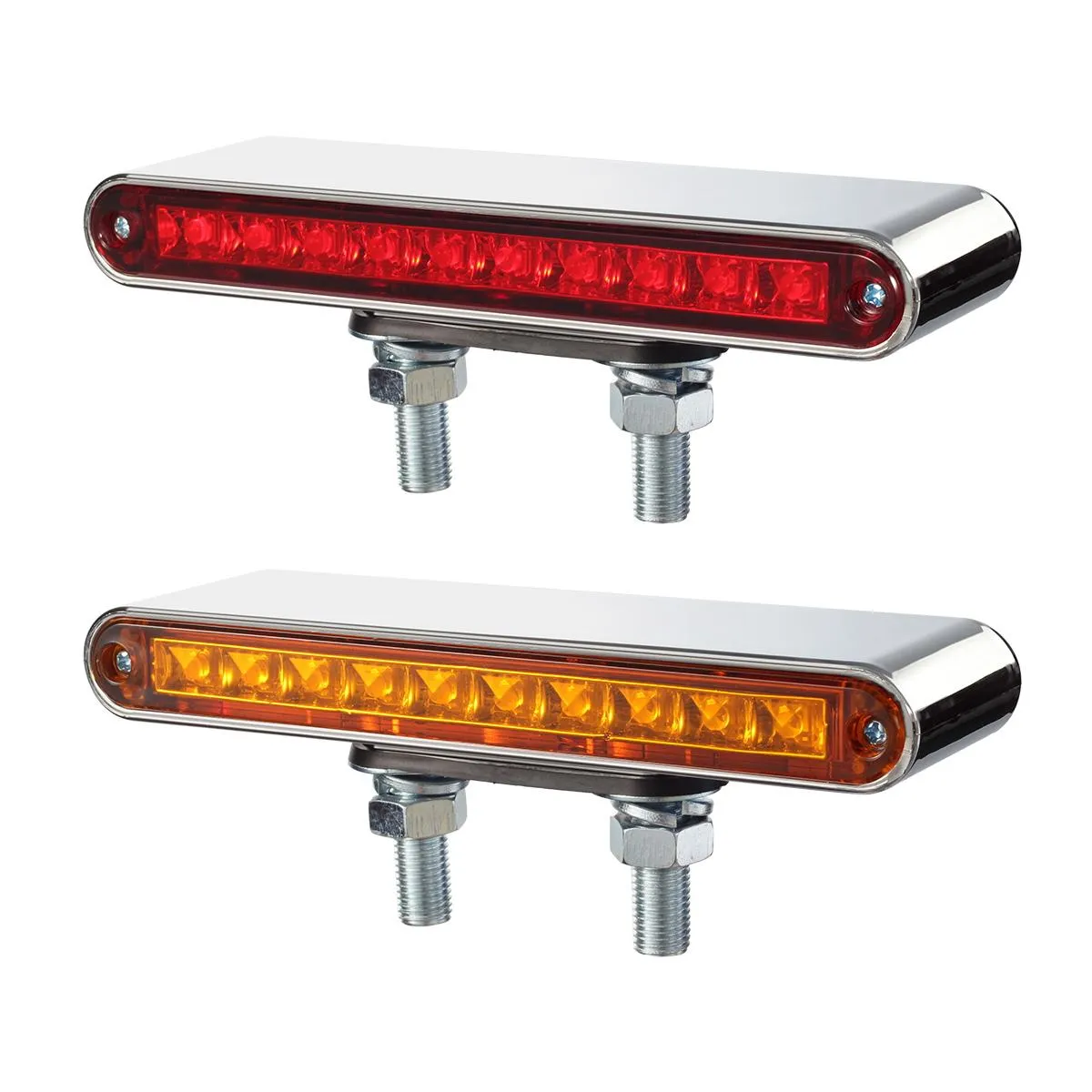 Partsam 2Pcs 6.5inch Red / Amber LED Combo Double Face Truck Semi Trailer Light Bars 10LED Waterproof with Double Studs Sealed Truck Trailer Led Pedestal Turn Signal Stop Tail Marker Clearance Lights 12V