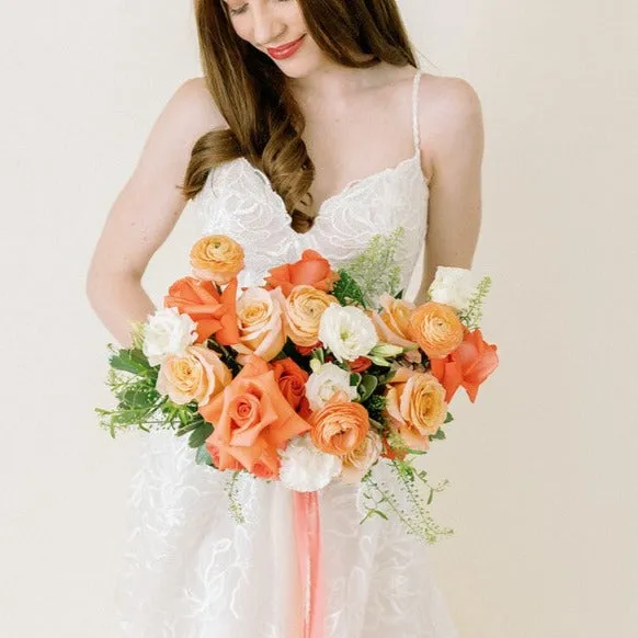 Peaches and Coral Bridal and 4-5 Bridesmaid Bouquets