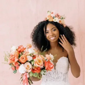 Peaches and Coral Bridal and 4-5 Bridesmaid Bouquets