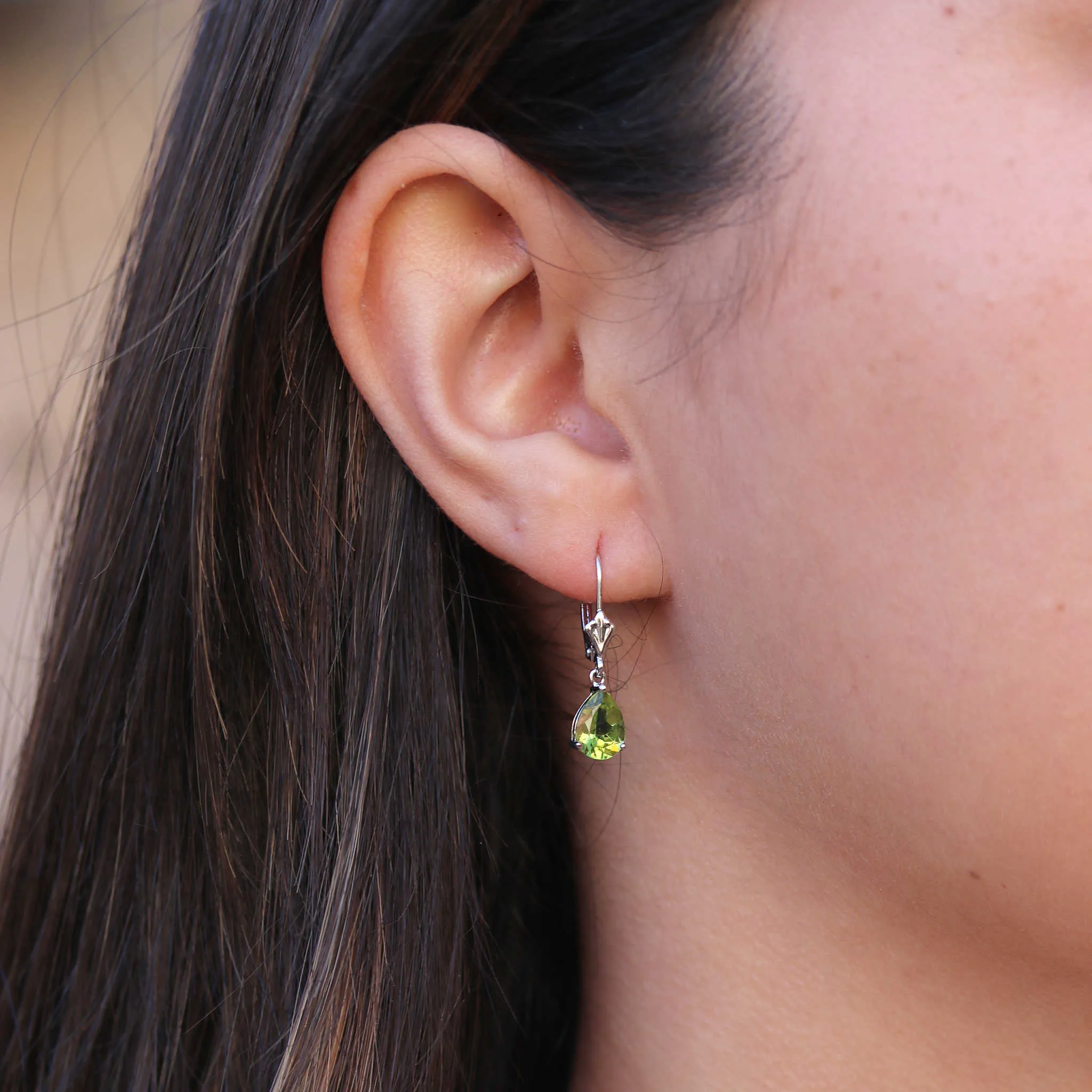 Pear Peridot Dangle Earrings