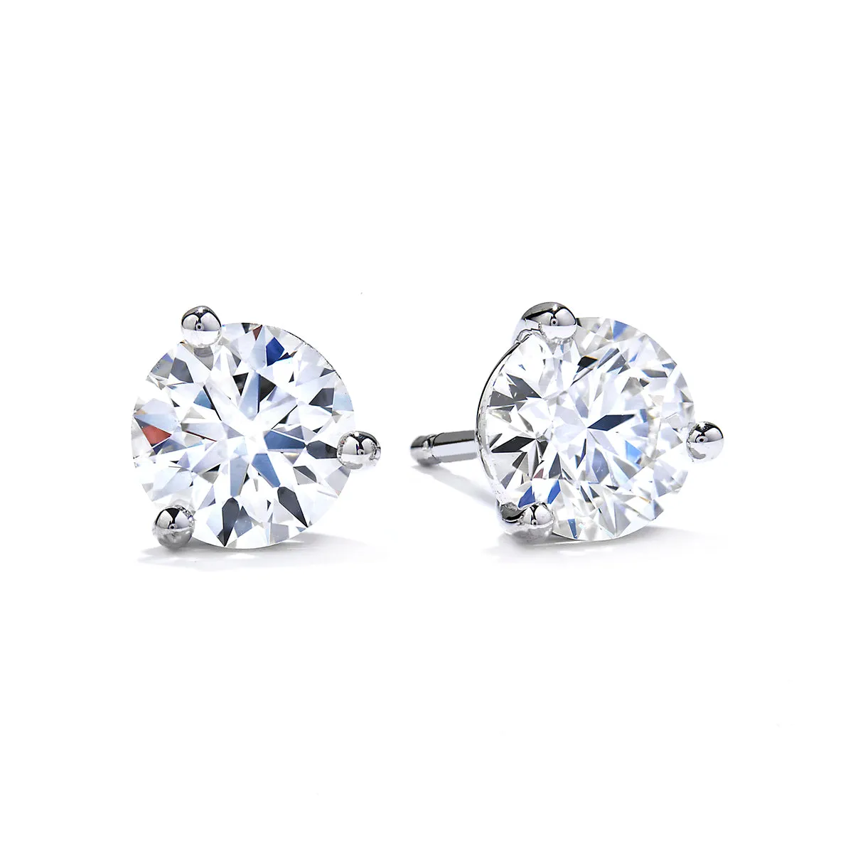 PLAT 2 ROUND BRILLIANT DIAMONDS=3.155CTS (J/VVS1) AGS#, OMD, HEARTS ON FIRE 3-PRONG STUD EARRINGS