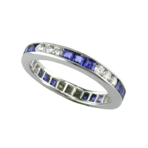 Platinum 15 Full Cut = 0.50ct and 15 Square Sapphires = 1.06ct 3x3 Channel Set Eternity Band