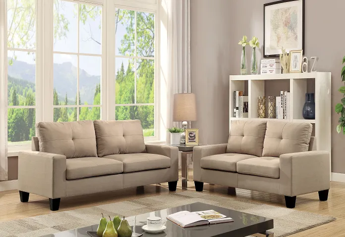 Platinum II Beige Linen Sofa & Loveseat