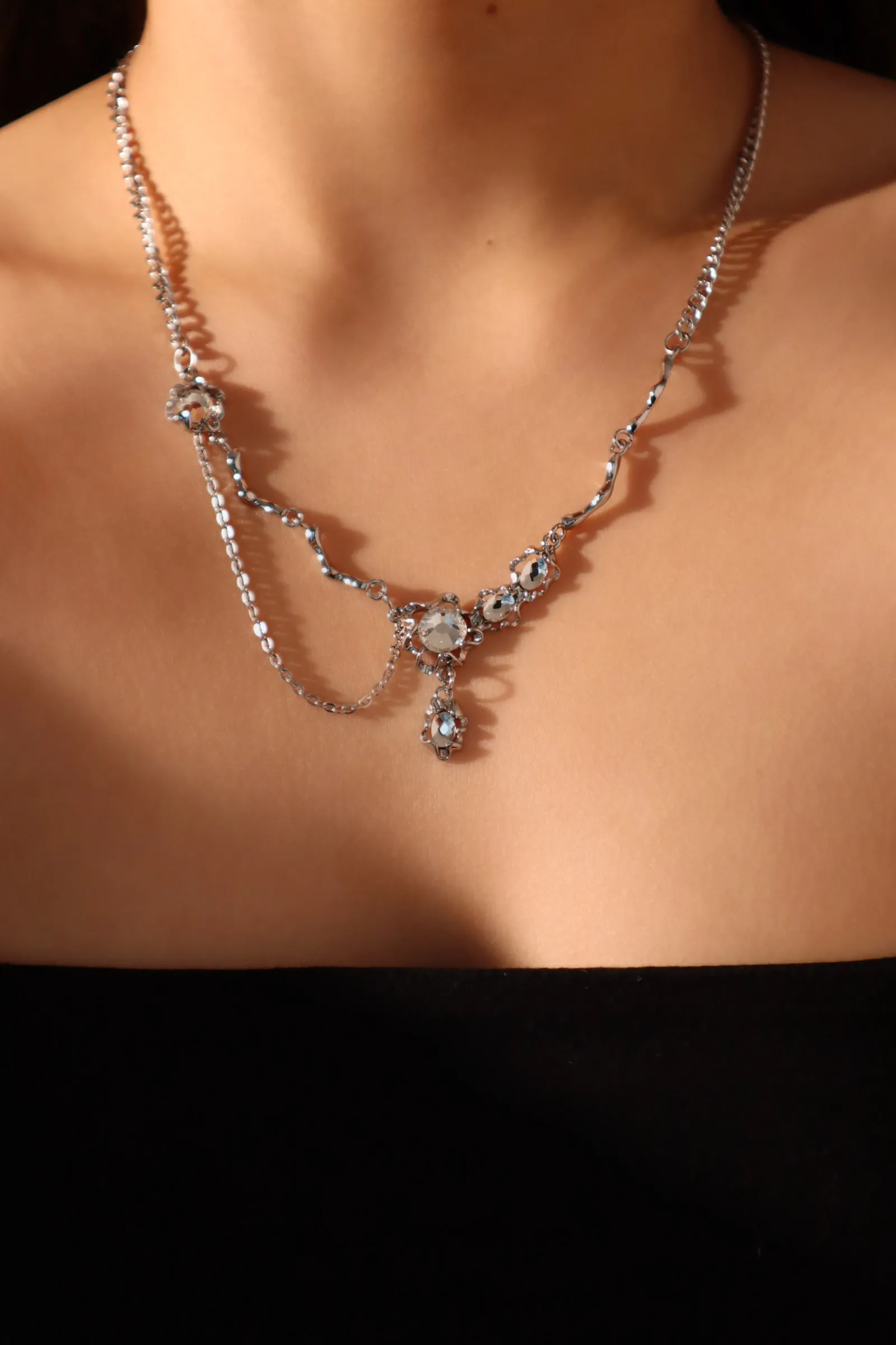 Platinum Plated Diamond Dangle Necklace