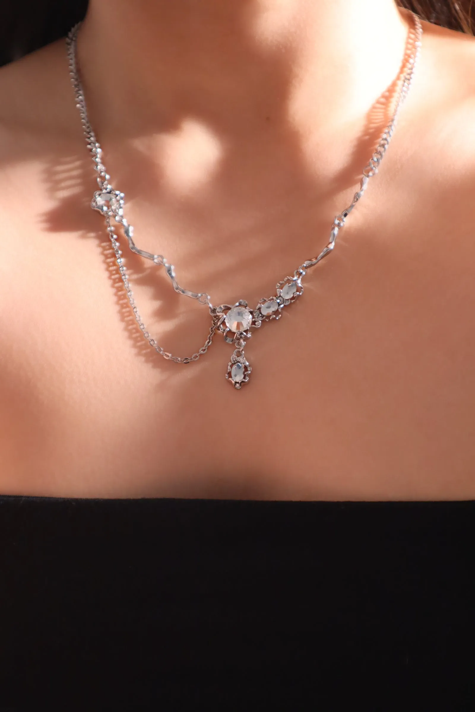 Platinum Plated Diamond Dangle Necklace