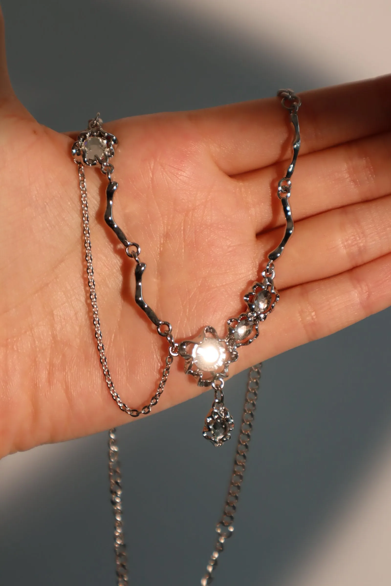 Platinum Plated Diamond Dangle Necklace