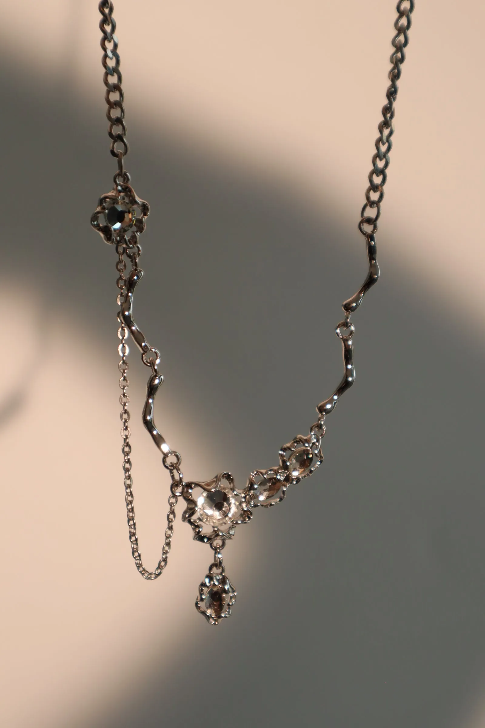 Platinum Plated Diamond Dangle Necklace