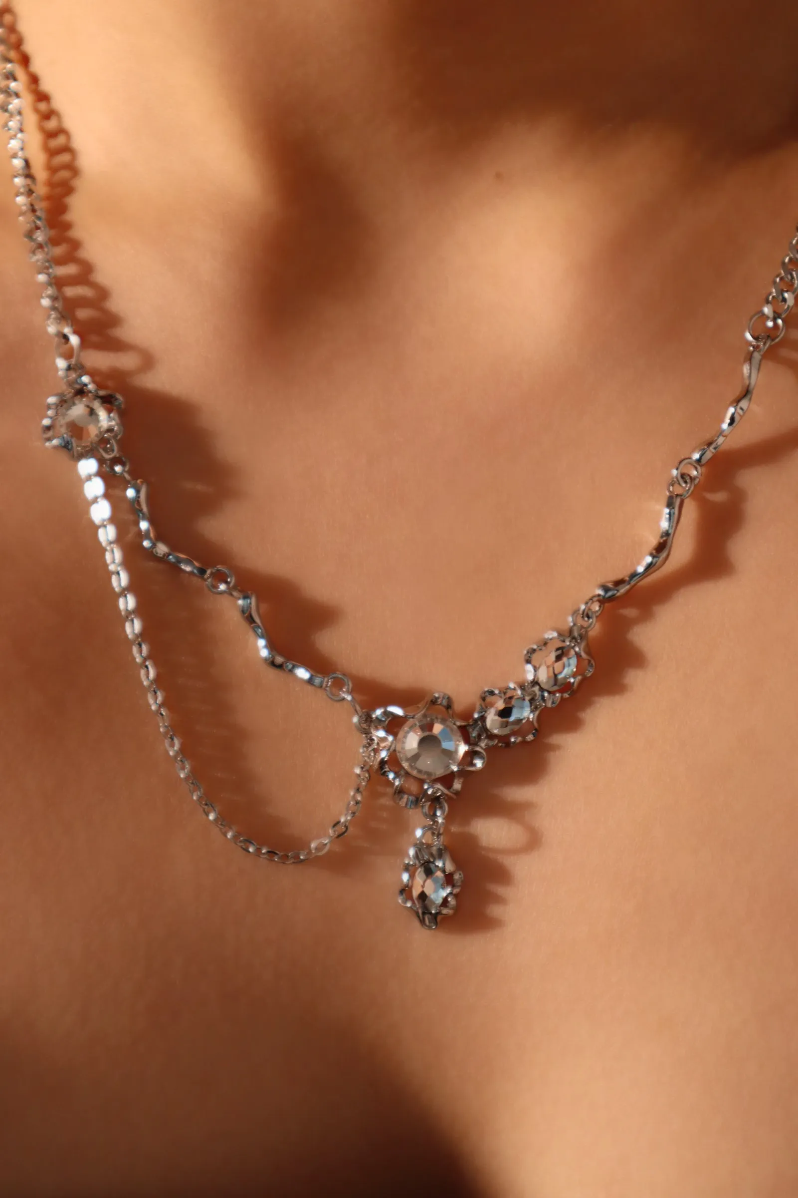 Platinum Plated Diamond Dangle Necklace