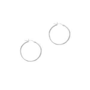 Polished 25mm Tube Hoop Earring in White Gold