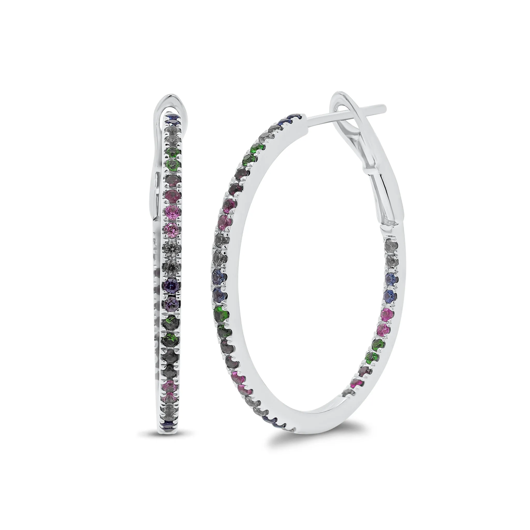 Rainbow Sapphire Interior & Exterior Hoop Earrings