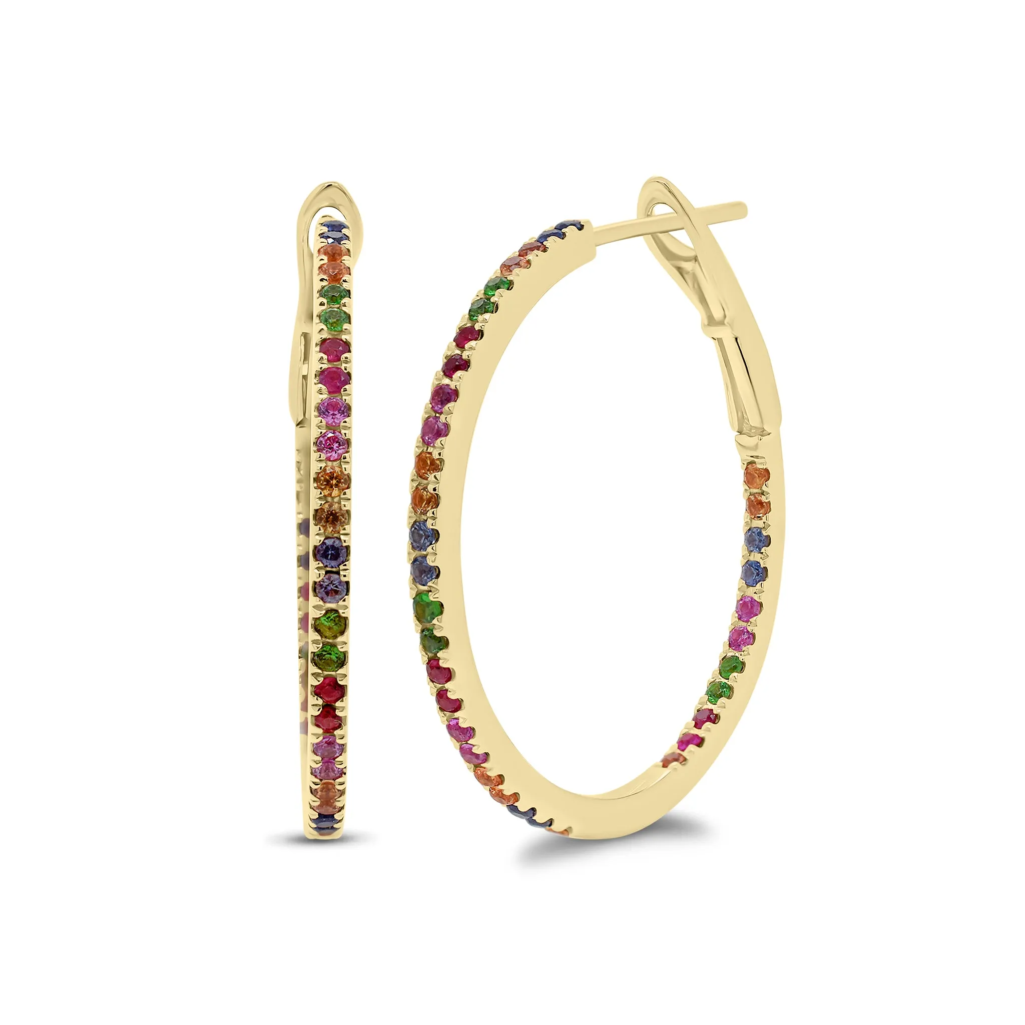 Rainbow Sapphire Interior & Exterior Hoop Earrings