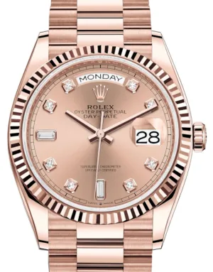 Rolex Day-Date 36 Everose Gold Day-Date 36 Watch - Fluted Bezel - Rosé Diamond Dial - President 128235