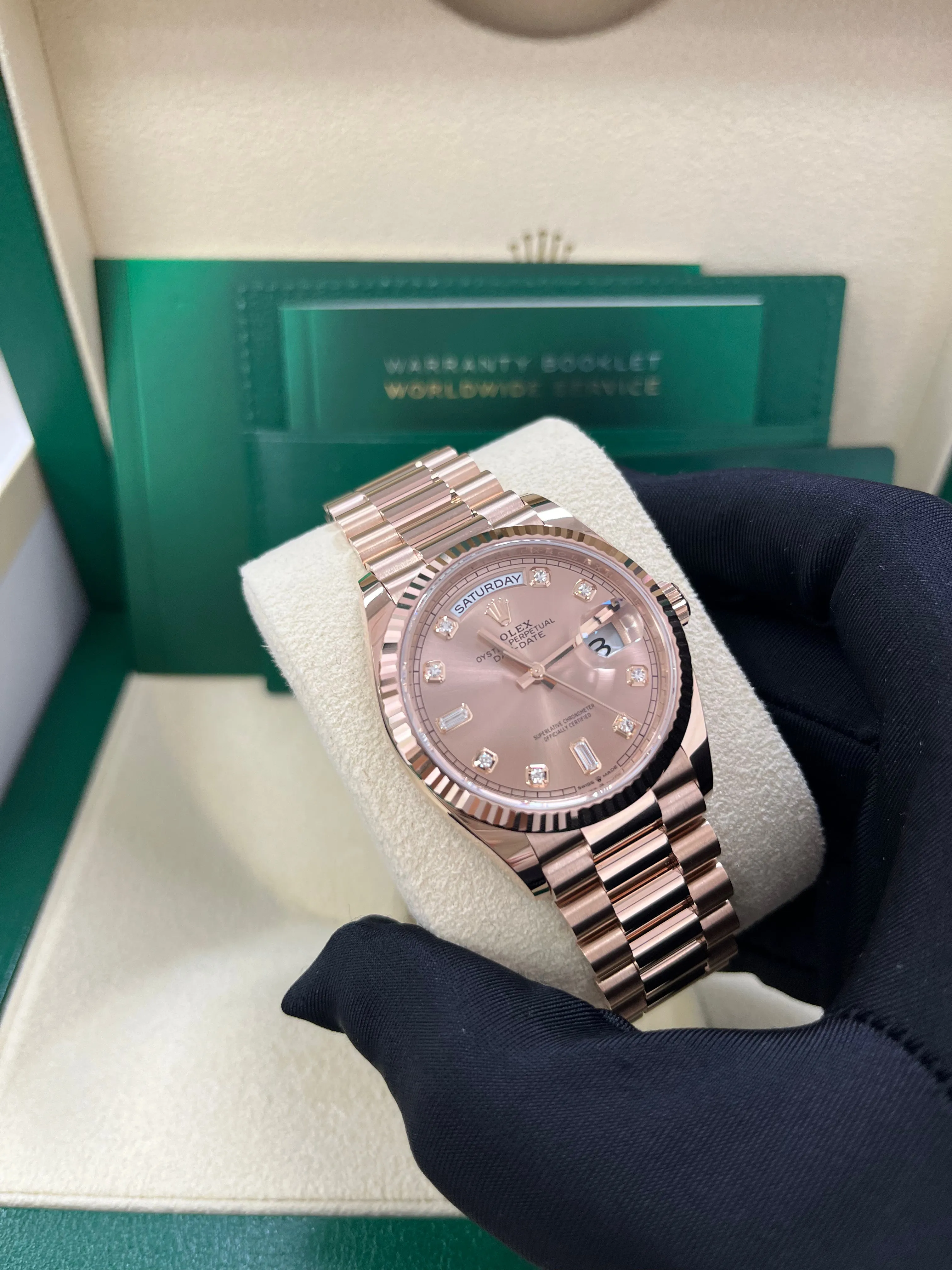 Rolex Day-Date 36 Everose Gold Day-Date 36 Watch - Fluted Bezel - Rosé Diamond Dial - President 128235