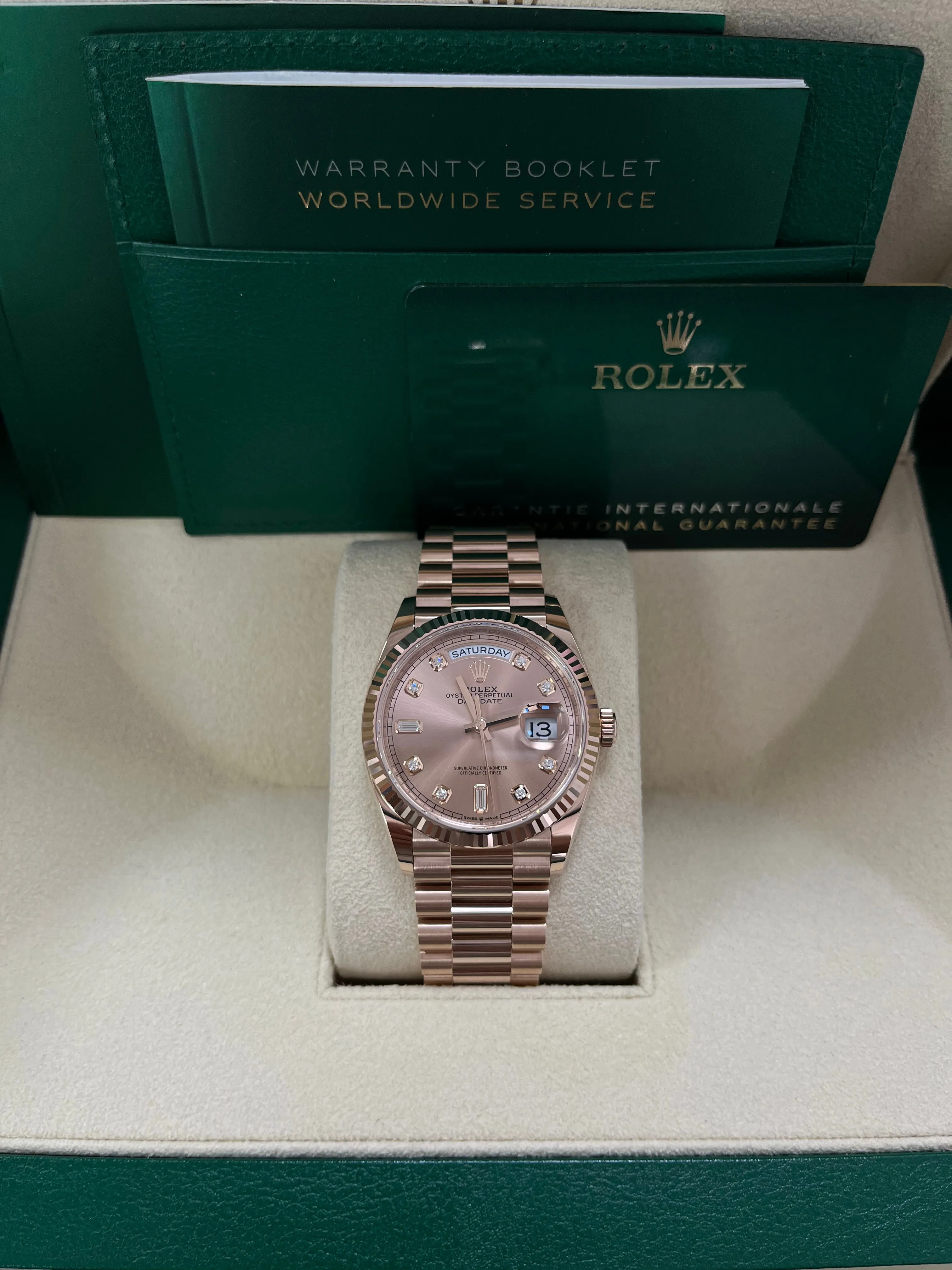 Rolex Day-Date 36 Everose Gold Day-Date 36 Watch - Fluted Bezel - Rosé Diamond Dial - President 128235