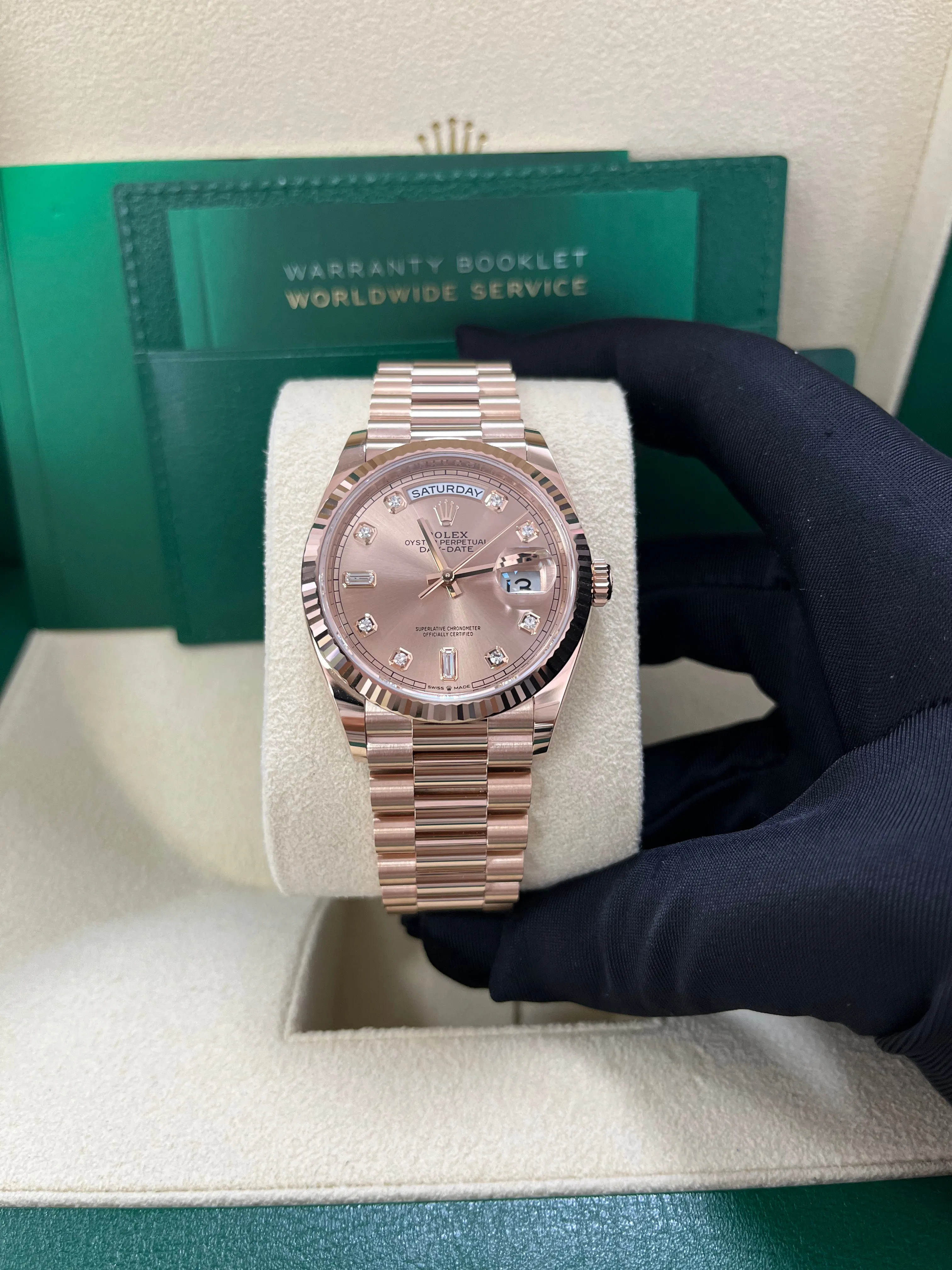 Rolex Day-Date 36 Everose Gold Day-Date 36 Watch - Fluted Bezel - Rosé Diamond Dial - President 128235