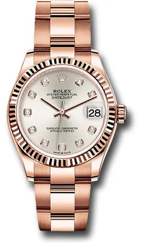 Rolex Everose Gold Datejust 31 Watch - Fluted Bezel - Silver Diamond Dial - Oyster Bracelet 278275 sdo