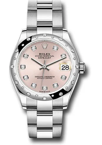 Rolex Steel and White Gold Datejust 31 Watch - Domed 24 Diamond Bezel - Pink Diamond Dial - Oyster Bracelet 278344RBR pdo