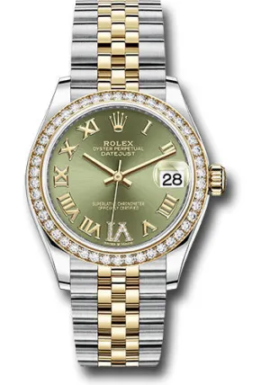 Rolex Steel and Yellow Gold Datejust 31 Watch - Diamond Bezel - Olive Green Diamond Roman Six Dial - Jubilee Bracelet 278383RBR ogdr6j