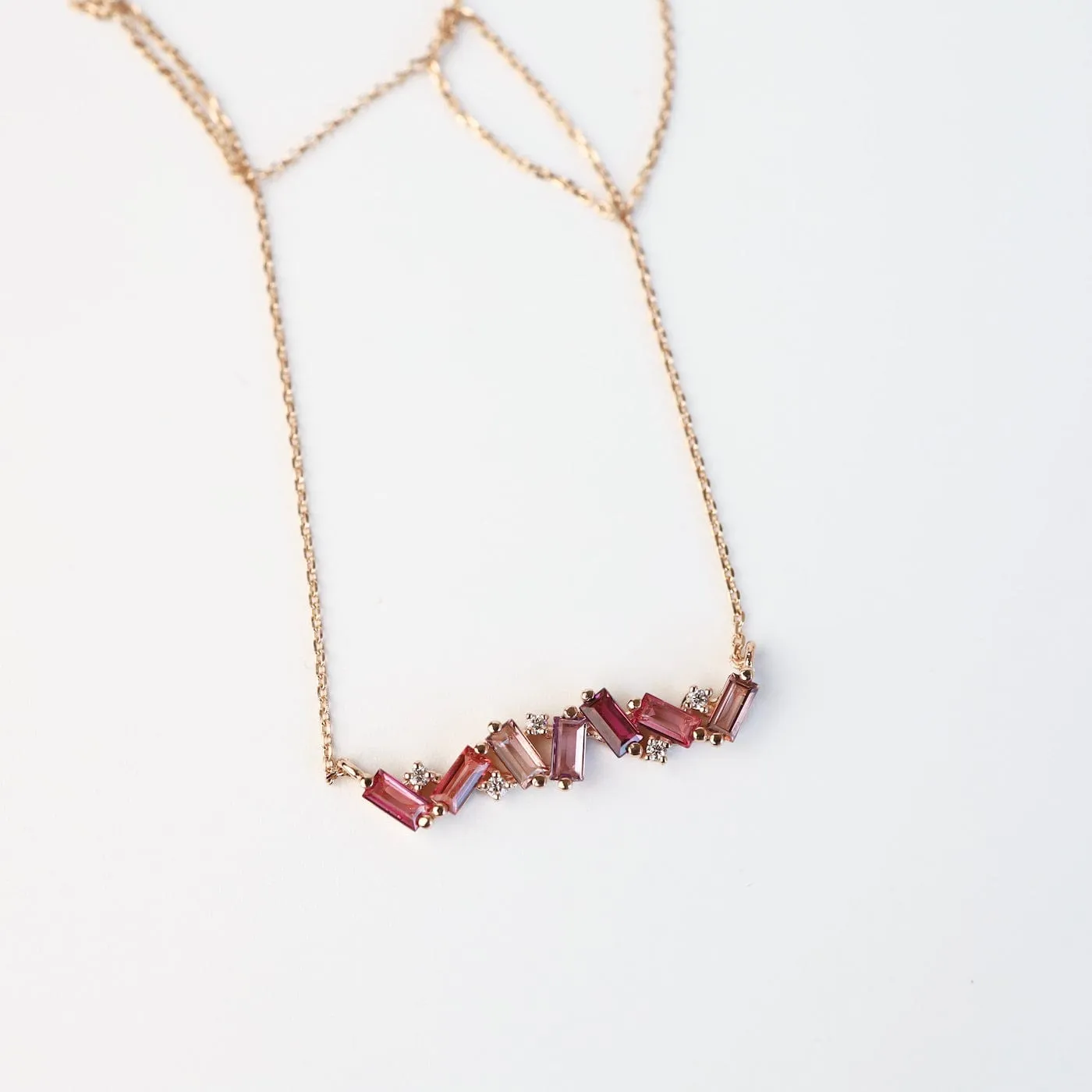 Rose Gold Frenesia Mixed Pink Topaz Bar Necklace