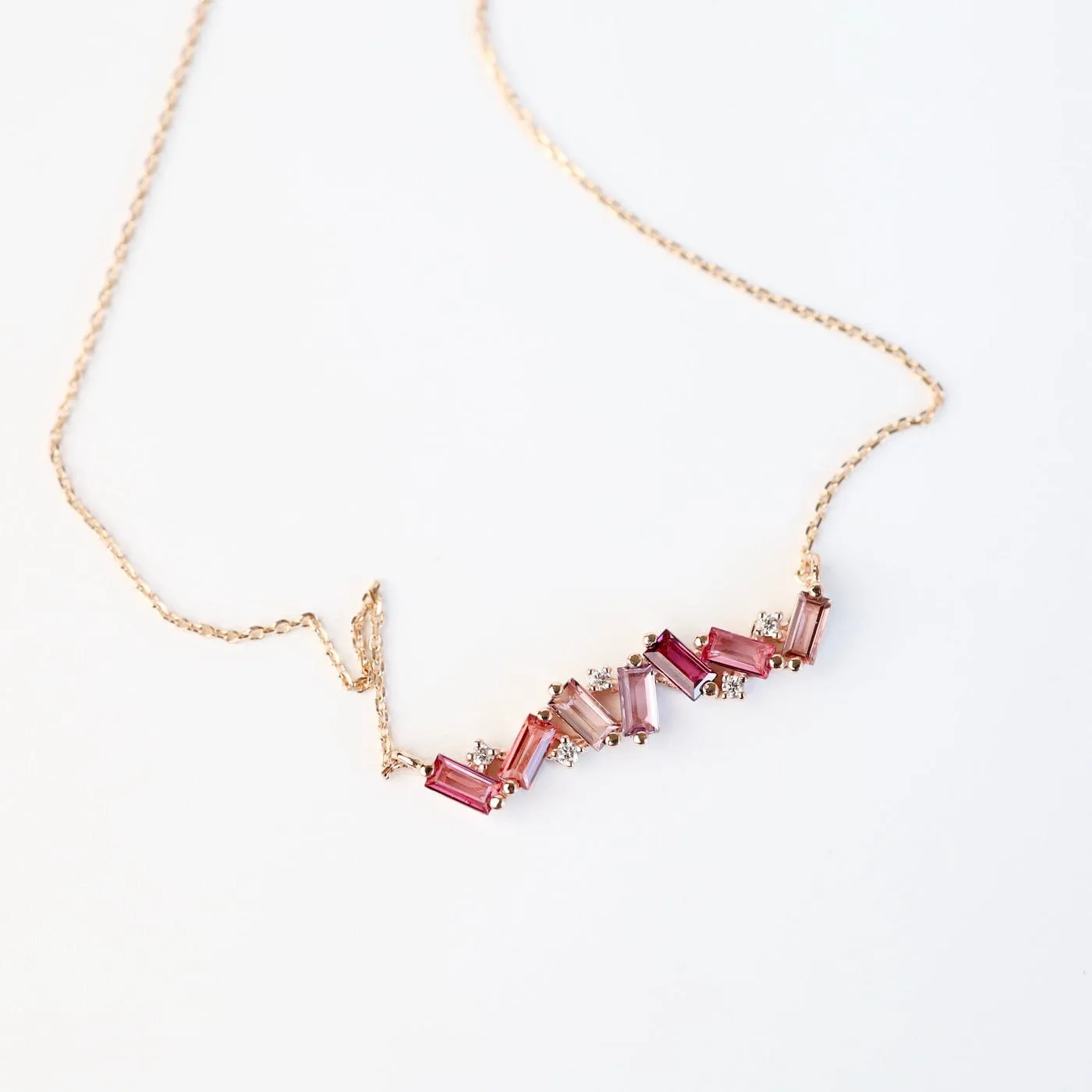 Rose Gold Frenesia Mixed Pink Topaz Bar Necklace