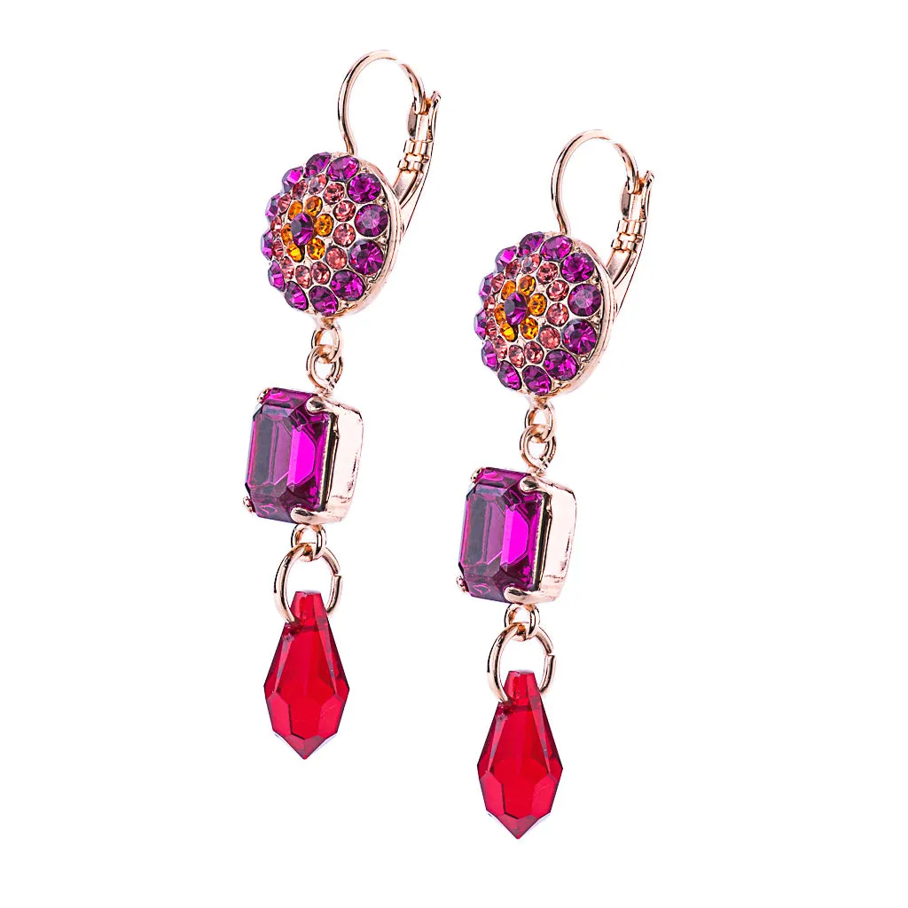 Round Pavé and Emerald Cut Leverback Earrings in "Hibiscus" *Preorder*