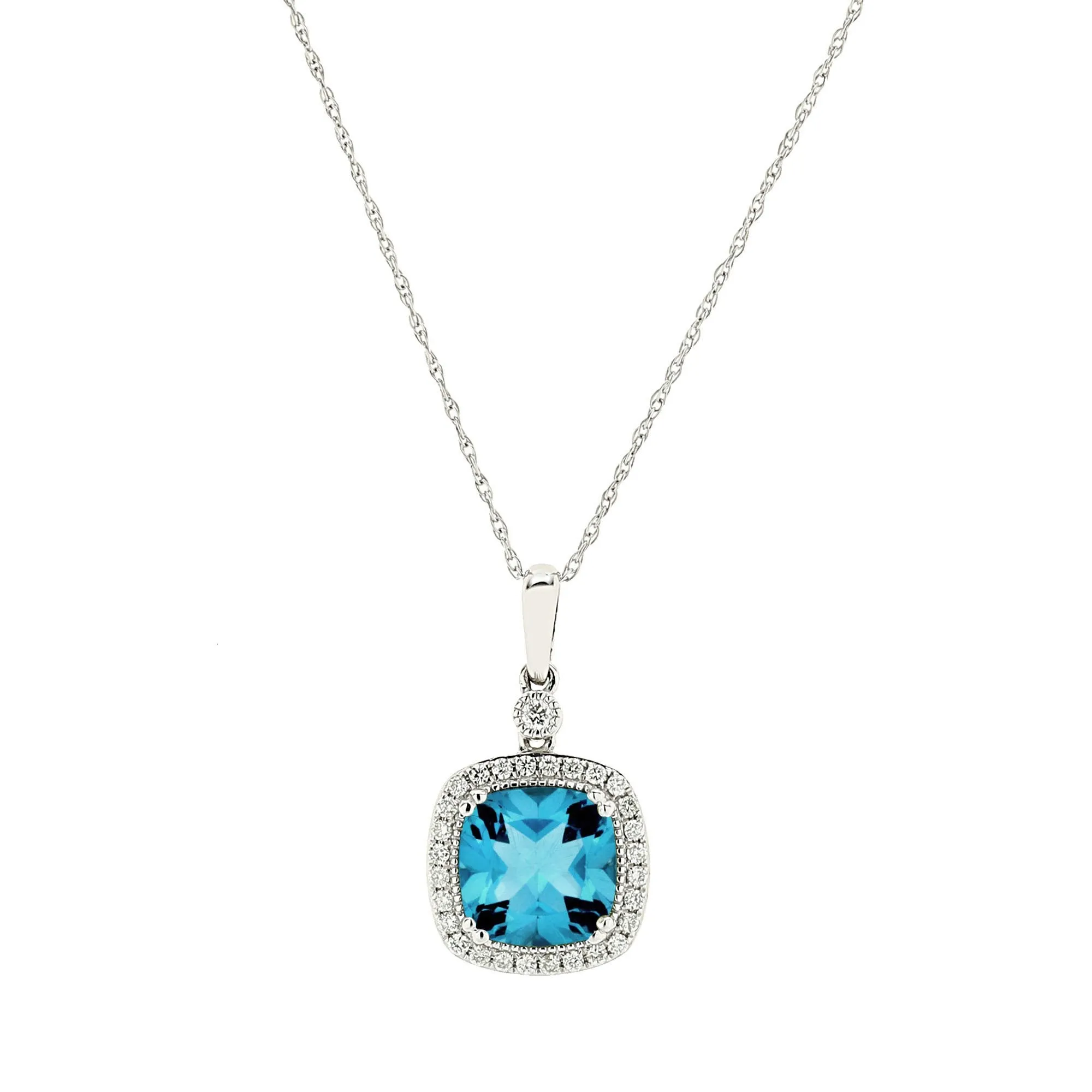 Sabel Collection 14K White Gold Cushion Cut Blue Topaz Pendant