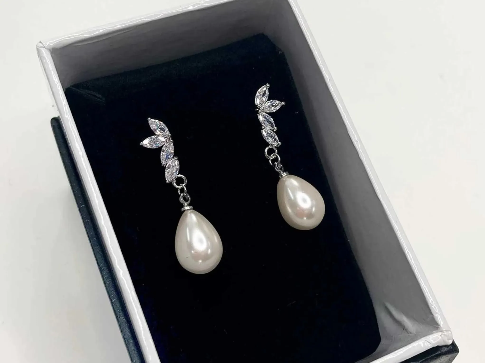 Samira - Swarovski Crystal & Teardrop Pearl Bridal Earrings