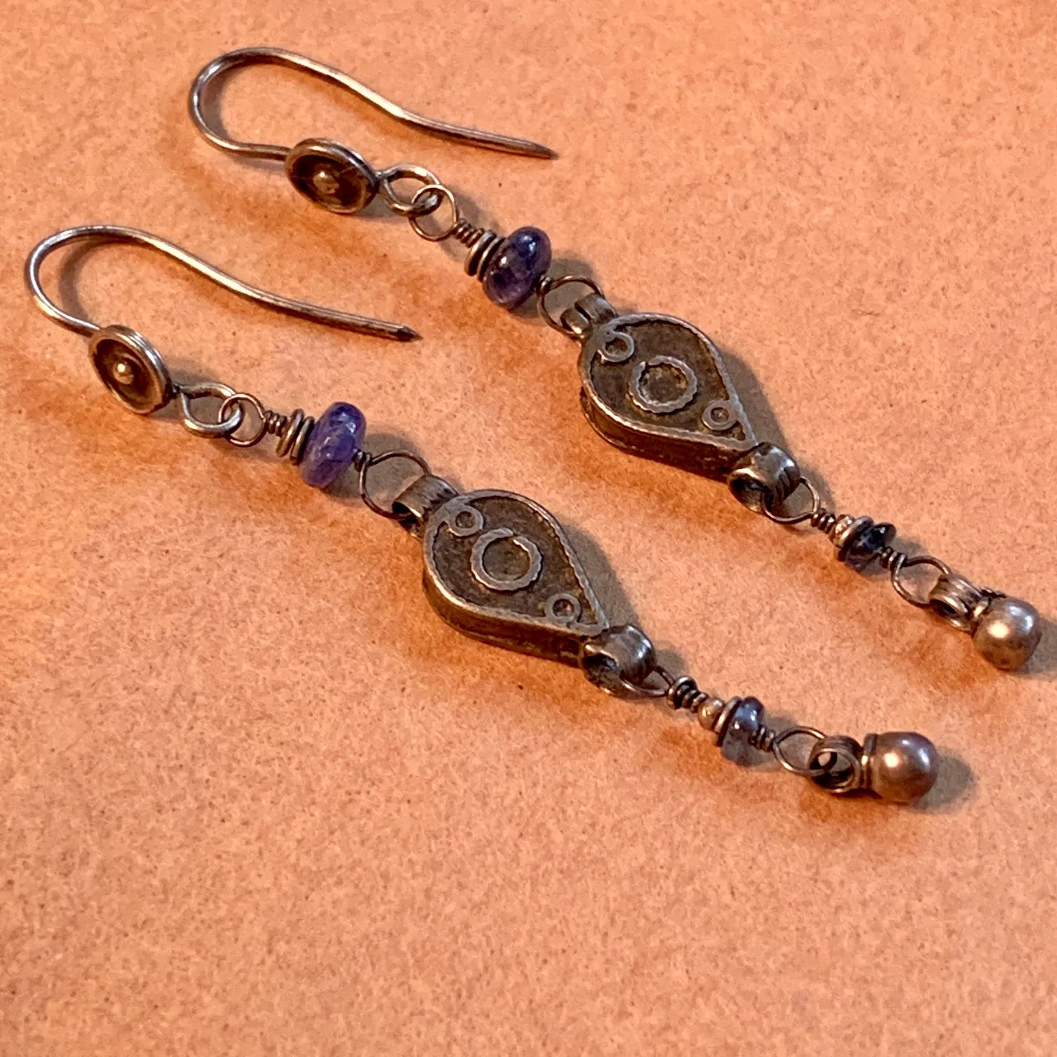 Sapphire & Antique Yemen Silver Earrings