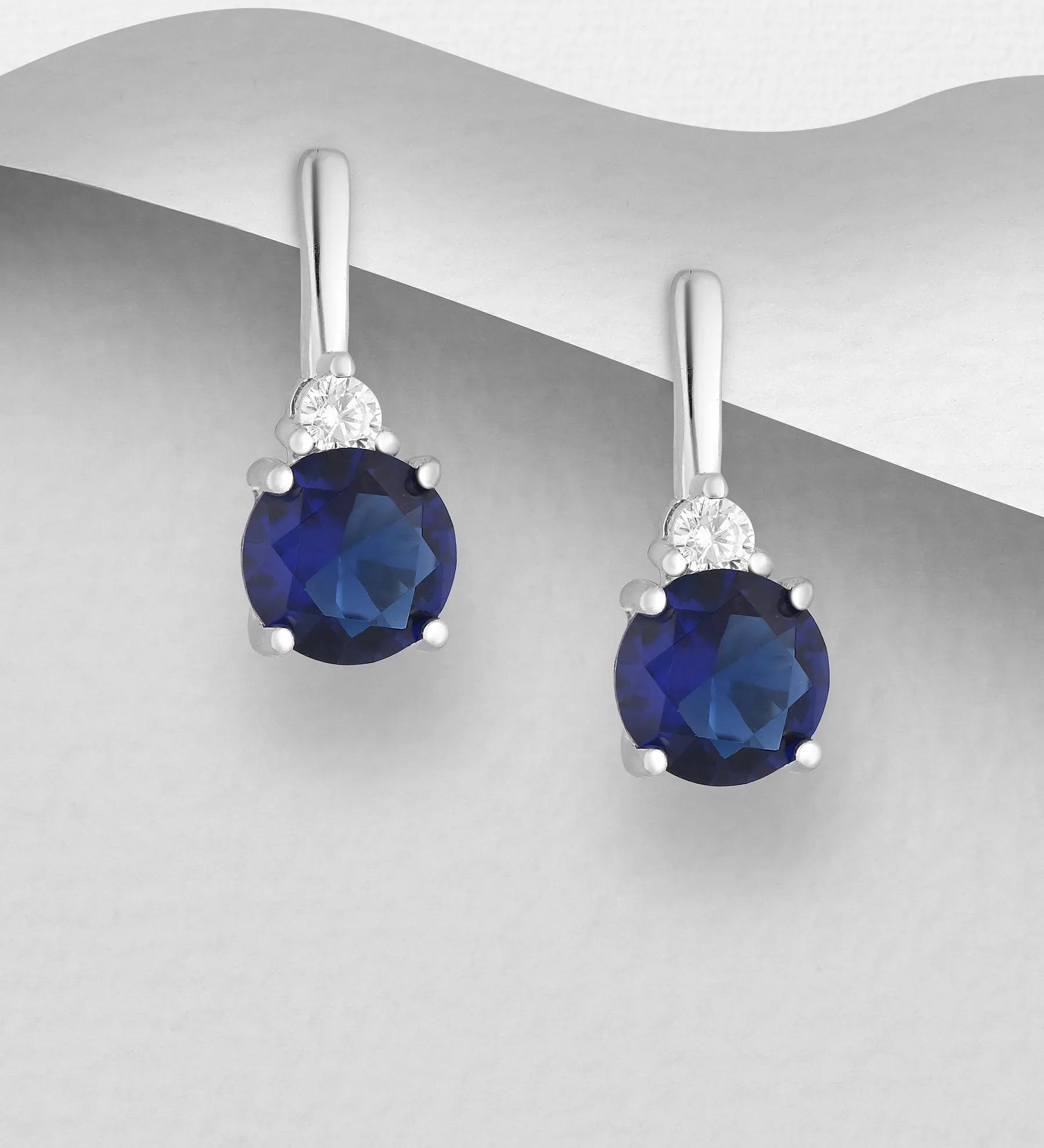 Sapphire Simulant Drop Earrings in Silver