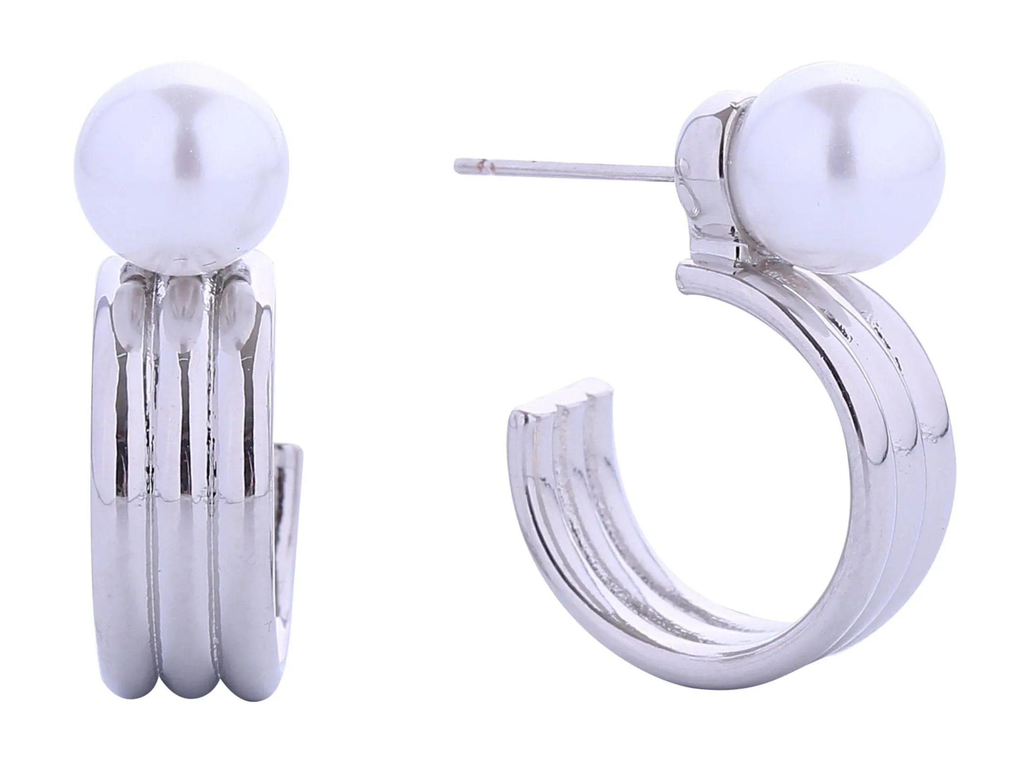 SJE310573 14K Pearl On Hoop Post Earrings