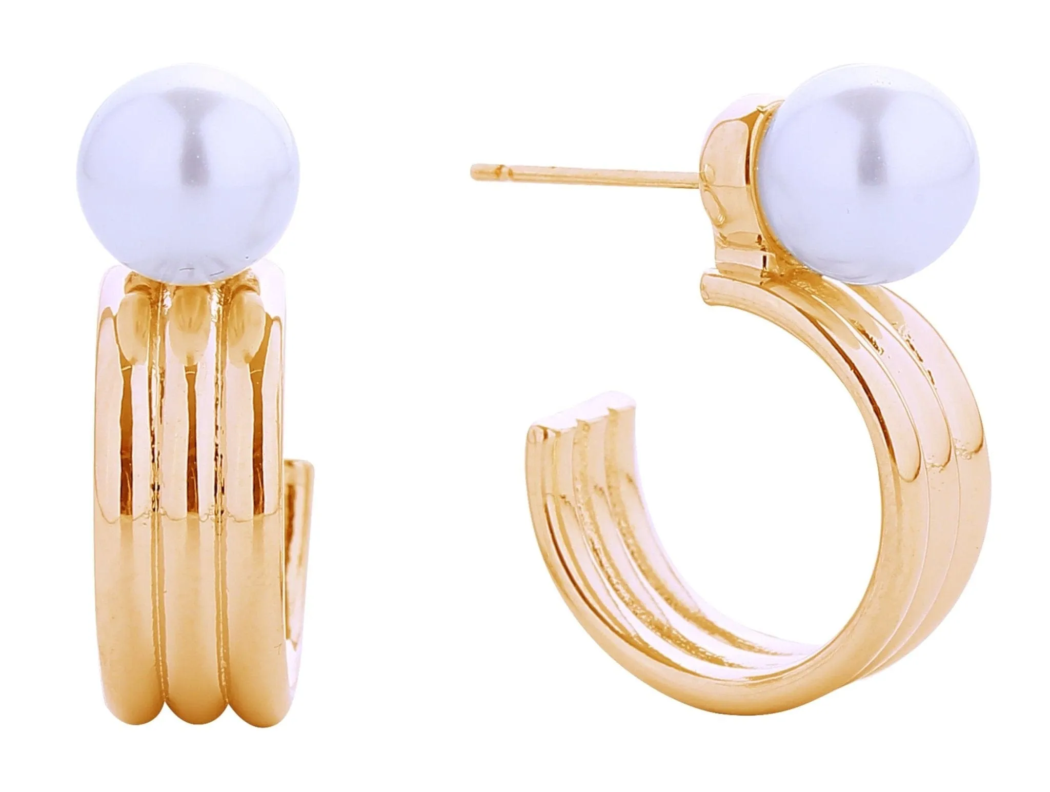 SJE310573 14K Pearl On Hoop Post Earrings