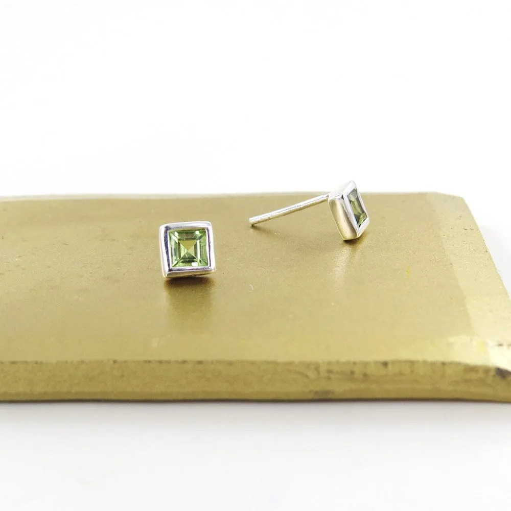 Square Peridot Post Earring