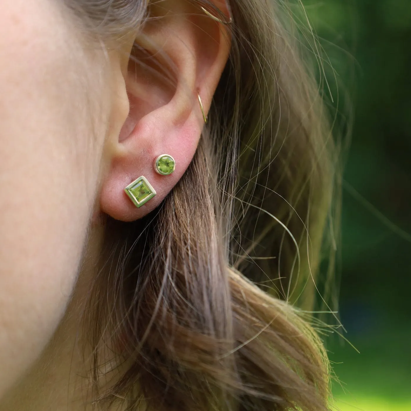 Square Peridot Post Earring