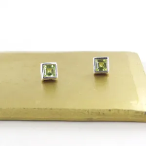 Square Peridot Post Earring