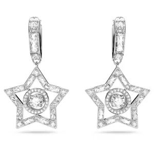 STELLA STAR HOOP EARRINGS, WHITE, RHODIUM PLATED