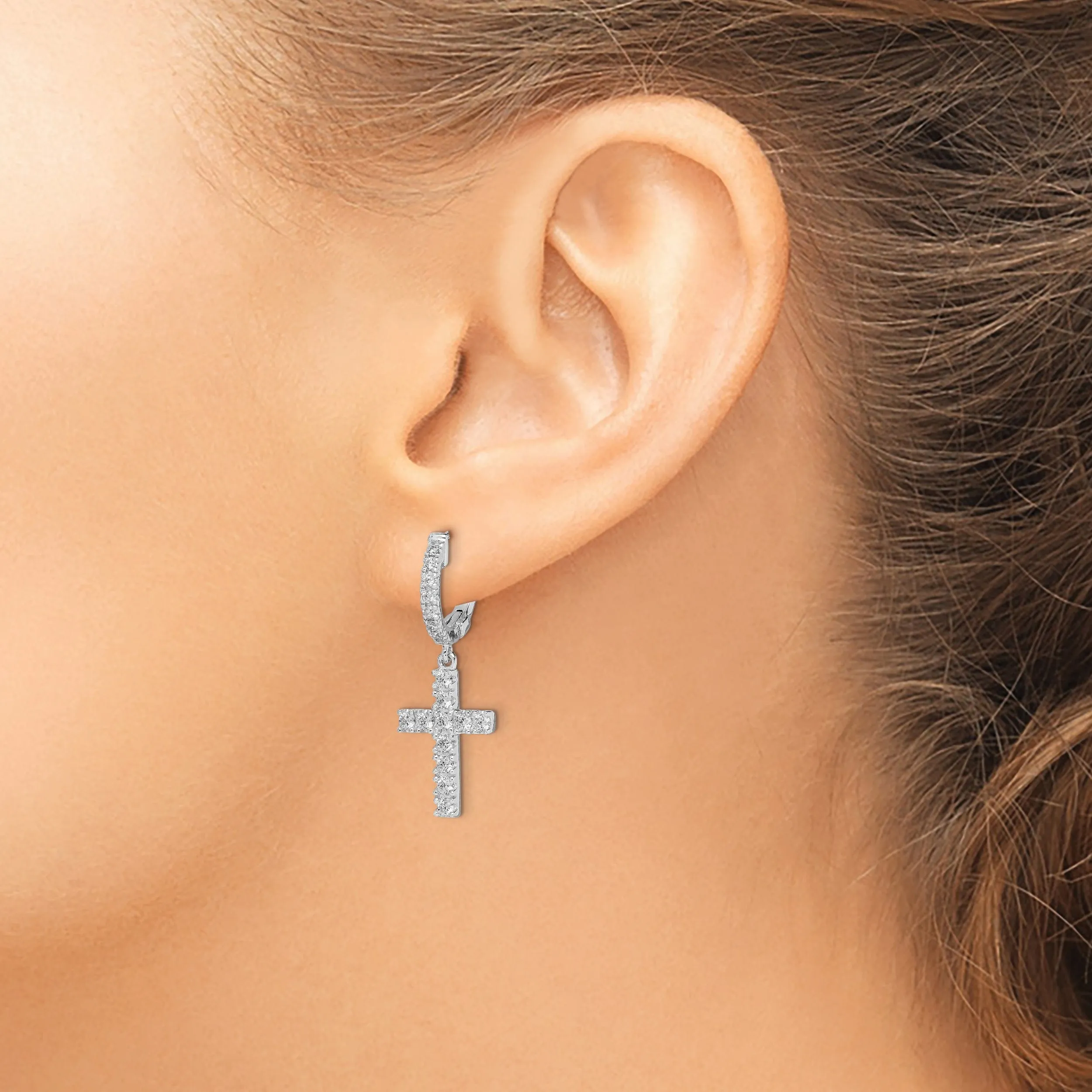 Sterling Silver Hoop Cross Earrings