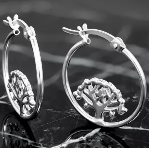 Sterling Silver Tree Of Life Hoop Earrings