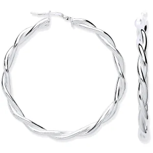 Sterling Silver Twist Hoop 40mm Earrings