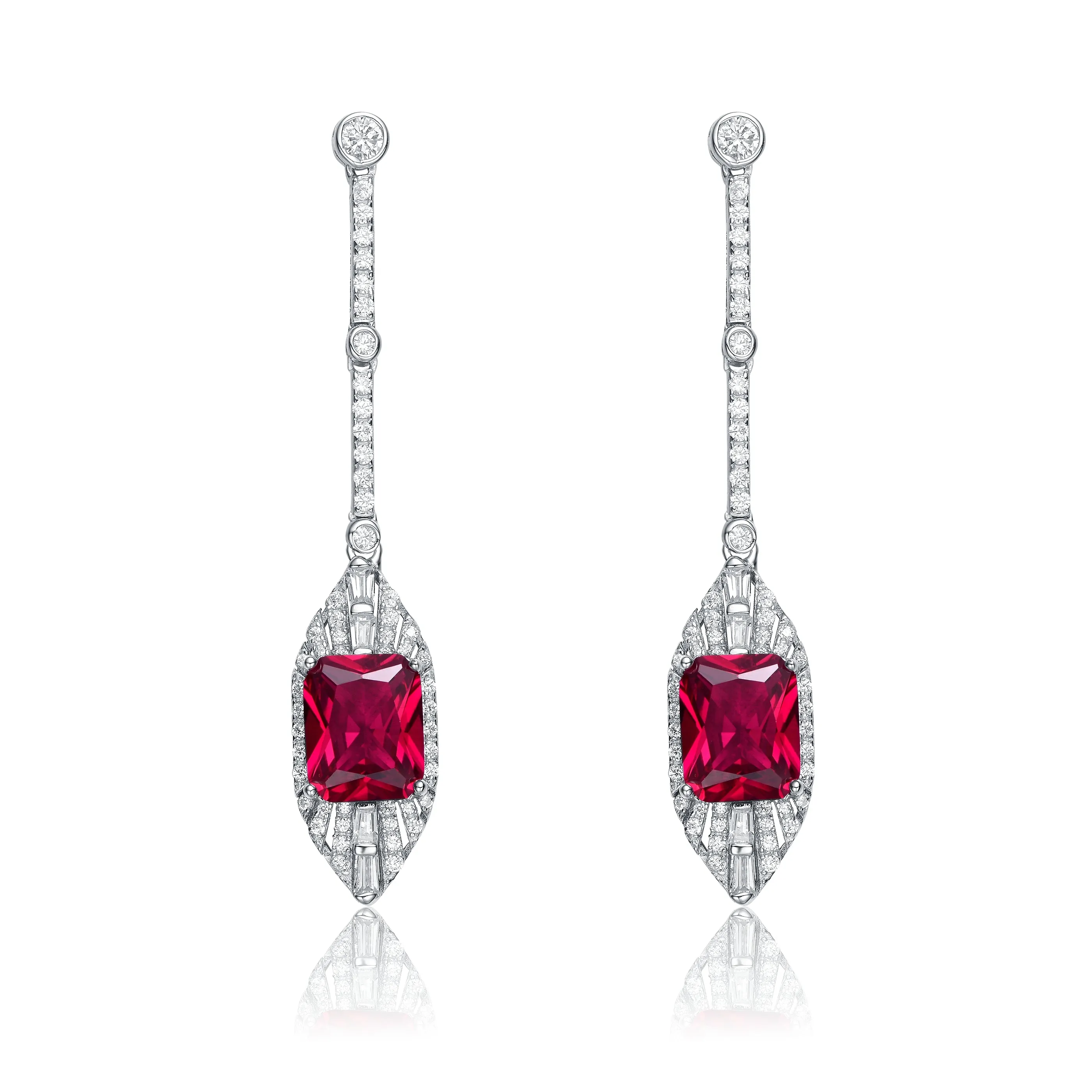 Sterling Silver with Rhodium Plated Sapphire Cubic Zirconia Drop Earrings