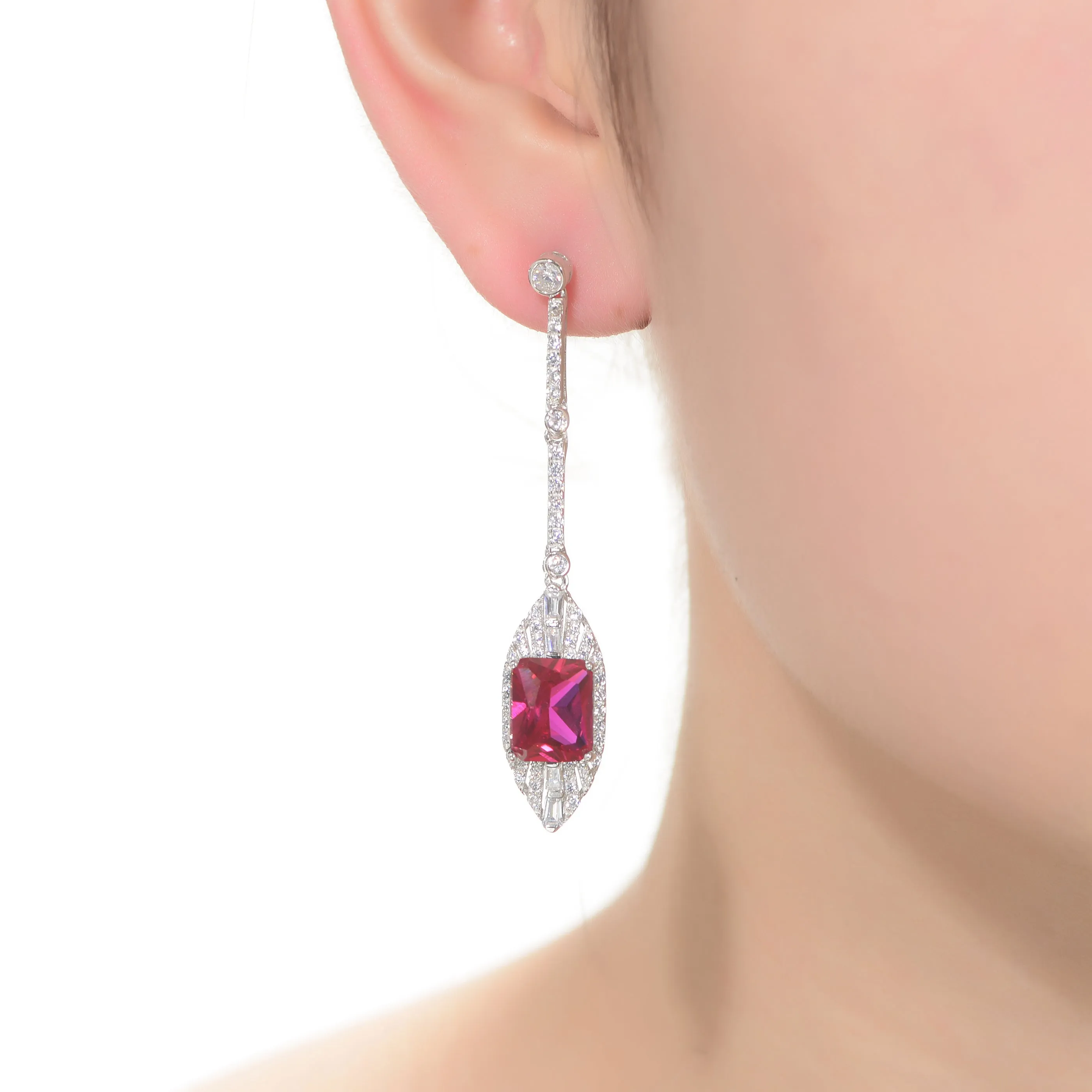 Sterling Silver with Rhodium Plated Sapphire Cubic Zirconia Drop Earrings