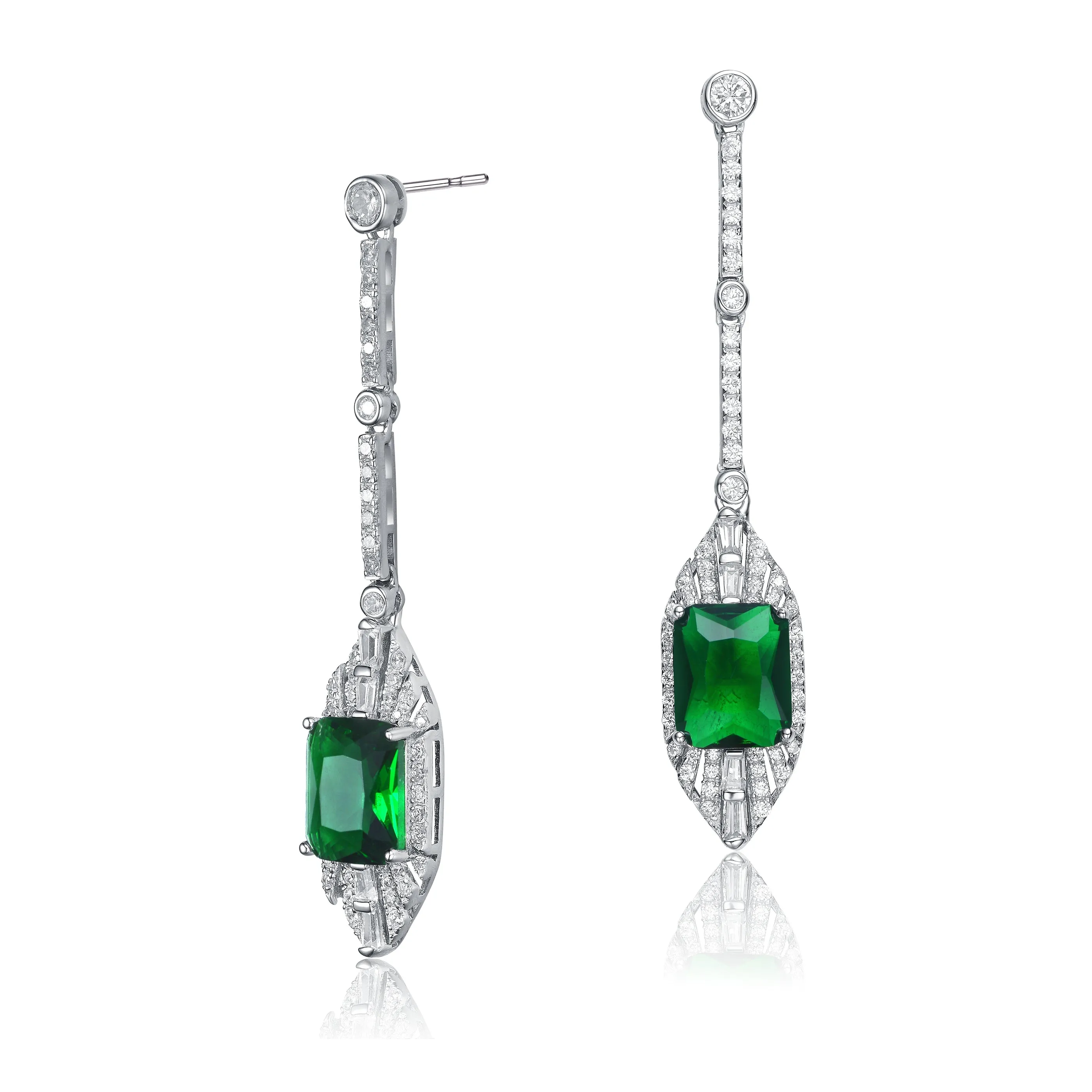 Sterling Silver with Rhodium Plated Sapphire Cubic Zirconia Drop Earrings