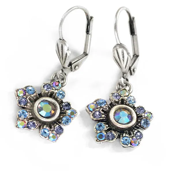 Sweet Romance Blue Jasmine Flower Dangle Leverback Earrings