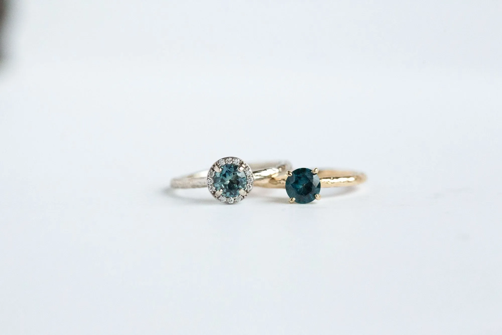 Teal Blue Montana Sapphire Solitaire Ring - Organic Carved Yellow Gold Prong Setting - Teal Mermaid Sapphire -  Unique Engagement Ring by Anueva