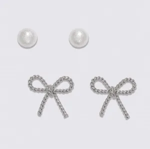 Textured Bow & Pearl Duo Earrings