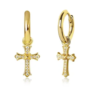 The Wisdom® -925 Sterling Silver Diamond Iced Out Hoop Dangle Iris Cross Mens Earrings