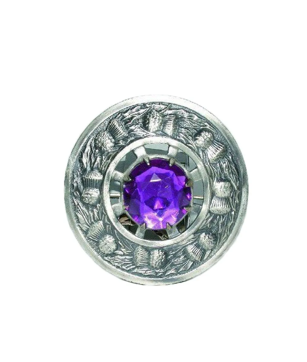 Thistle Stone Plaid Brooch - Antique Finish - Purple Stone