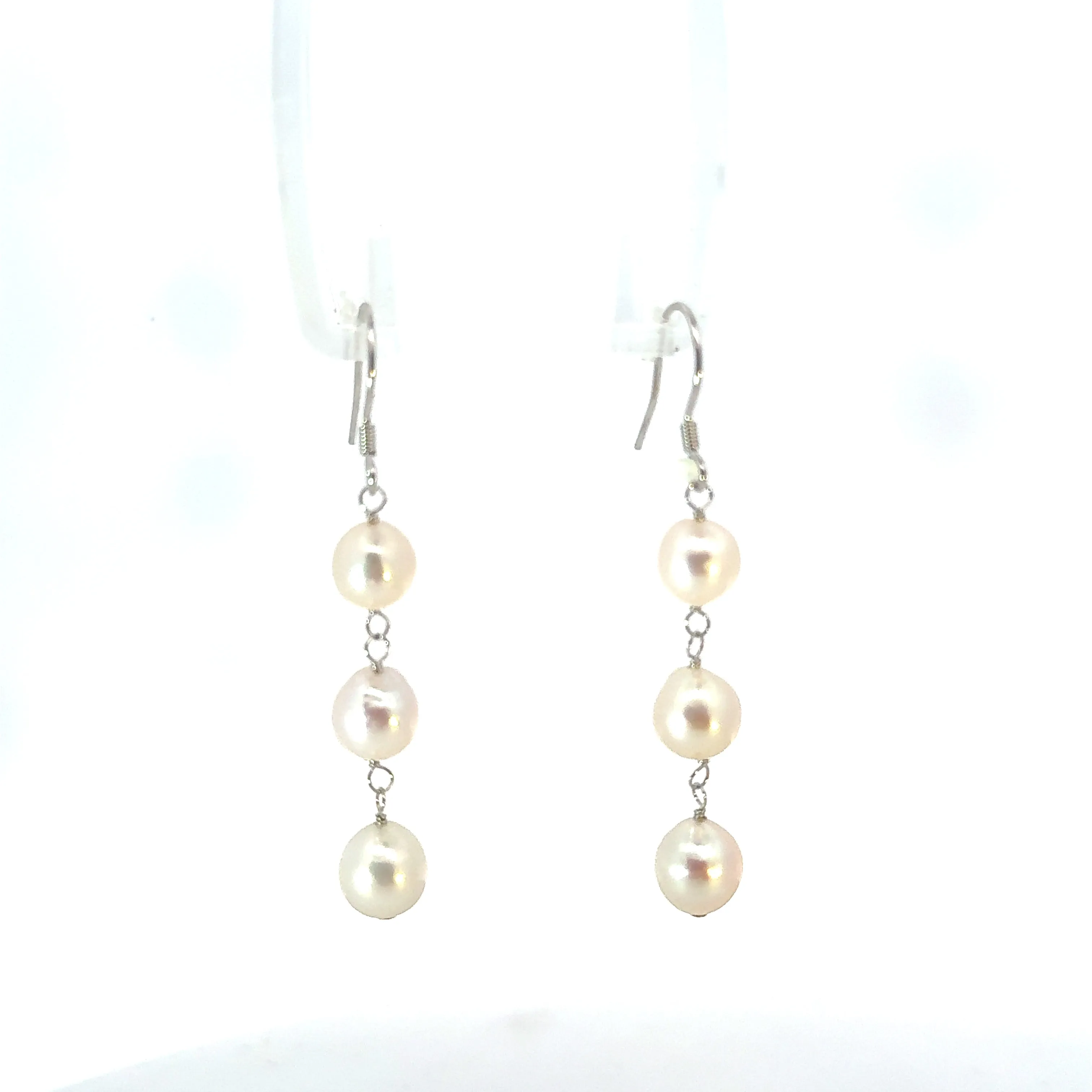 Three Pearl Drop Earrings